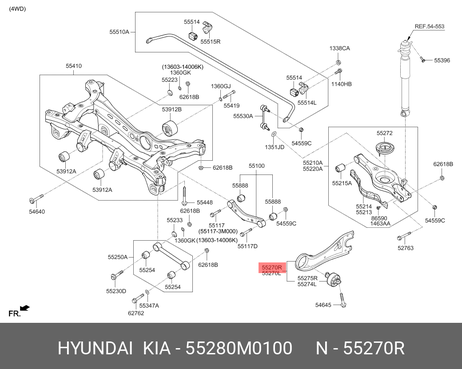 Hyundai/Kia 55280 M0100 Сайлентблок рычага подвески | зад прав |