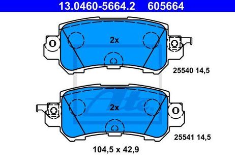 фото ATE 13.0460-5664.2 Brake Pad Set | зад | ATE 13.0460-5664.2 Brake Pad Set | зад |