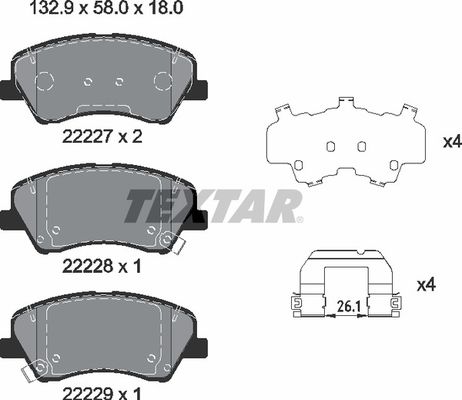 фото Textar 2222701 Колодки тормозные дисковые с противошумной пластиной Q+ (с отверстиями для пружин) | перед | Textar 2222701 Колодки тормозные дисковые с противошумной пластиной Q+ (с отверстиями для пружин) | перед |