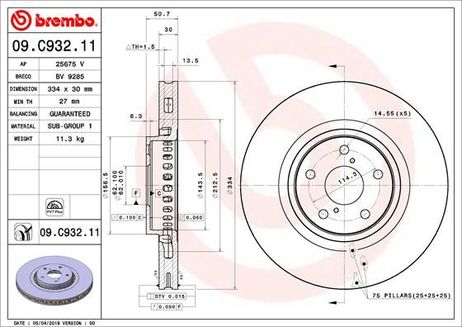 Brembo 09.C932.11 Диск тормозной | перед |