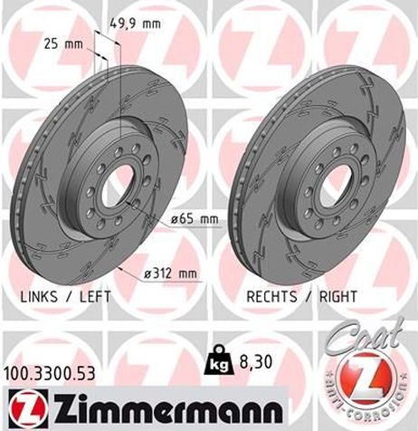Zimmermann 100.3300.53 Brake Disc | перед |