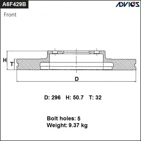 фото ADVICS A6F429B Диск тормозной пер. ADVICS A6F429B Диск тормозной пер.