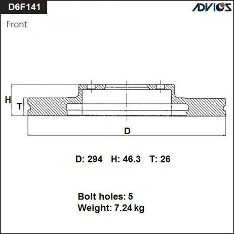 фото ADVICS D6F141B Диск тормозной пер. ADVICS D6F141B Диск тормозной пер.