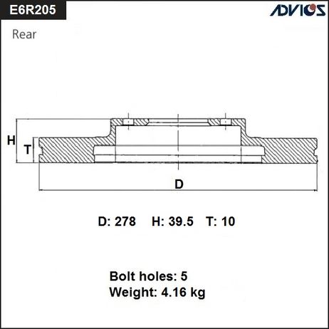 фото ADVICS E6R205B Диск тормозной зад. ADVICS E6R205B Диск тормозной зад.