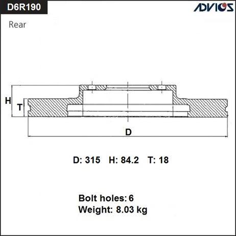 фото ADVICS D6R190B Диск тормозной зад. ADVICS D6R190B Диск тормозной зад.