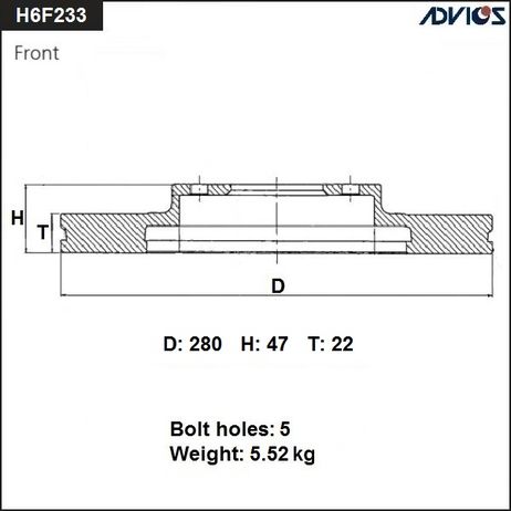 фото ADVICS H6F233B Диск тормозной пер. ADVICS H6F233B Диск тормозной пер.