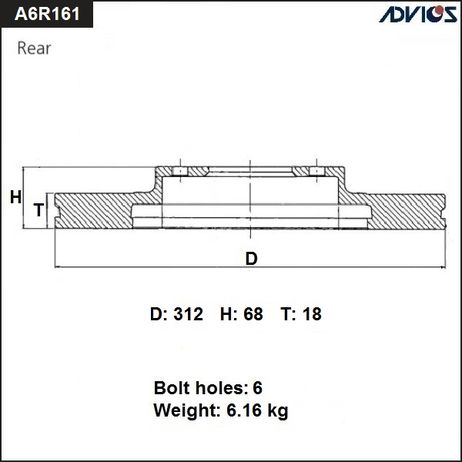 фото ADVICS A6R161B Диск тормозной зад. ADVICS A6R161B Диск тормозной зад.