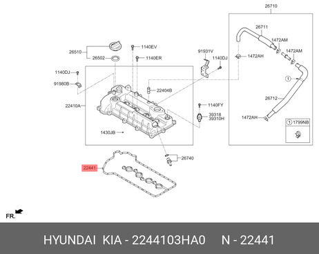 фото Hyundai/Kia 2244103HA0 Прокладка крышки клапанов Hyundai/Kia 2244103HA0 Прокладка крышки клапанов