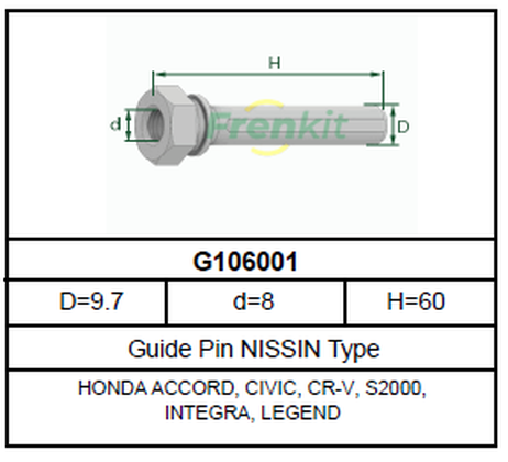 Frenkit G106001 Направляющая тормозного суппорта | зад |