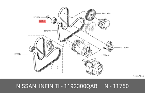 фото Nissan 1192300QAB Ролик промежуточный навесного оборудования Nissan 1192300QAB Ролик промежуточный навесного оборудования