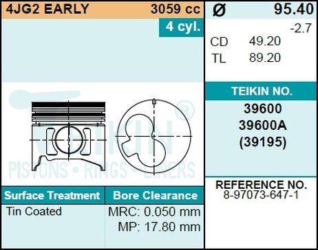 фото Teikin 39600ASTD Поршень двигателя teikin 39600a STD (4шт/упак) Teikin 39600ASTD Поршень двигателя teikin 39600a STD (4шт/упак)