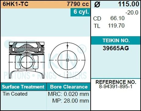фото Teikin 39665AGSTD Поршень 6hk1-tc Teikin 39665AGSTD Поршень 6hk1-tc
