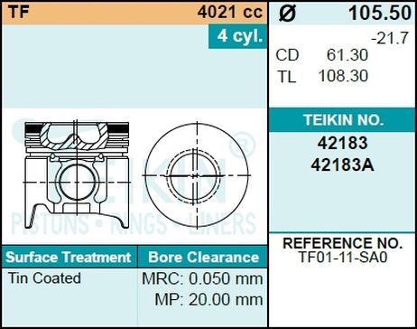 фото Teikin 42183ASTD Комплект поршней tf,(4шт.без колец) Teikin 42183ASTD Комплект поршней tf,(4шт.без колец)