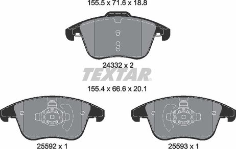 фото Textar 2433205 Колодки тормозные дисковые с противошумной пластиной Q+ | перед | Textar 2433205 Колодки тормозные дисковые с противошумной пластиной Q+ | перед |