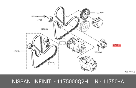 фото Nissan 11750-00Q2H Ролик натяжной в сборе Nissan 11750-00Q2H Ролик натяжной в сборе