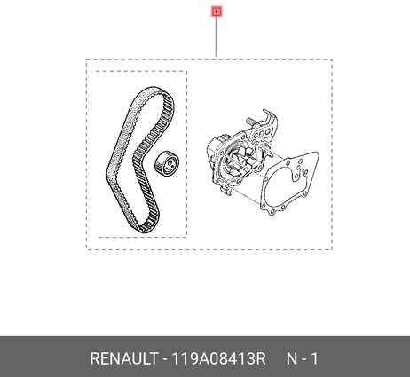 фото Renault 119A08413R Комп ремень грм+ролик+вод помпа Renault 119A08413R Комп ремень грм+ролик+вод помпа