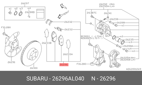 фото Subaru 26296AL040 Колодки тормозные передние pad kit f | перед | Subaru 26296AL040 Колодки тормозные передние pad kit f | перед |