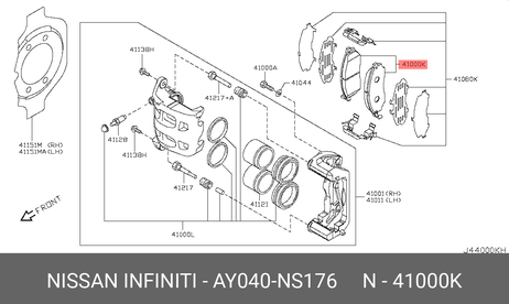 фото Nissan AY040-NS176 Колодки тормозные дисковые | перед | Nissan AY040-NS176 Колодки тормозные дисковые | перед |