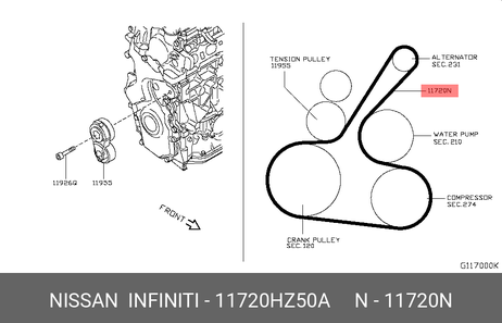 фото Nissan 11720-HZ50A Ремень Nissan 11720-HZ50A Ремень