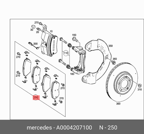 фото Mercedes A0004207100 Комплект колодок тормозных 4ШТ Mercedes A0004207100 Комплект колодок тормозных 4ШТ