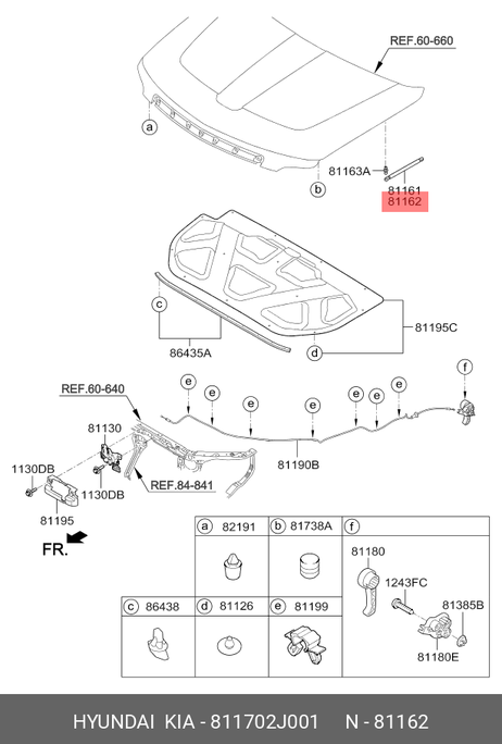 фото Hyundai/Kia 811702J001 Амортизатор капота правый Hyundai/Kia 811702J001 Амортизатор капота правый