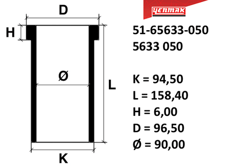 фото YENMAK 5165633050 Гильза цилиндра daimler benz =90.9mm om616/om617 +0.50mm YENMAK 5165633050 Гильза цилиндра daimler benz =90.9mm om616/om617 +0.50mm