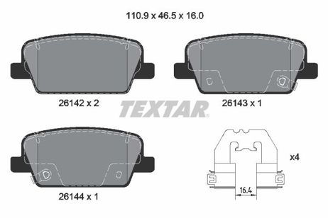 Textar 2614201 Колодки тормозные дисковые с противошумной пластиной Q+ | зад |
