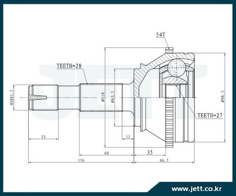 фото JETT V430094ABS Привод (шрус) v43-0094 ABS JETT V430094ABS Привод (шрус) v43-0094 ABS
