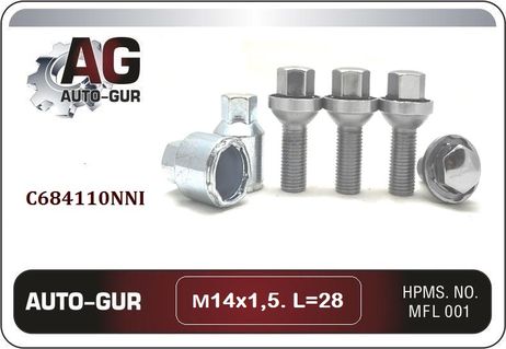 фото Auto-GUR C684110NNI Болты секретки комплект.М14x1,5 l=28 r=14.5 (-2Key) Auto-GUR C684110NNI Болты секретки комплект.М14x1,5 l=28 r=14.5 (-2Key)