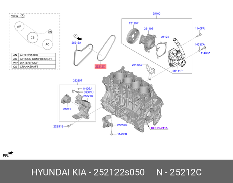 фото Hyundai/Kia 252122S050 Приводной ремень двс l=120см Hyundai/Kia 252122S050 Приводной ремень двс l=120см