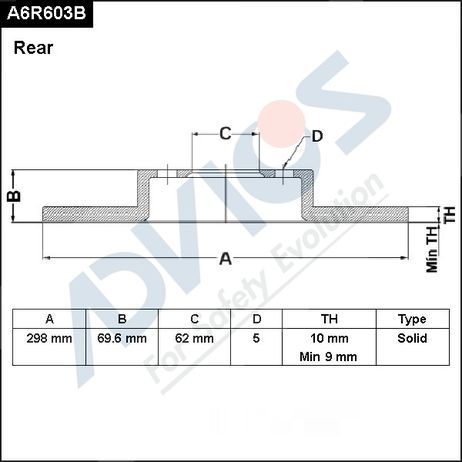 фото ADVICS A6R603B Диск тормозной зад. ADVICS A6R603B Диск тормозной зад.