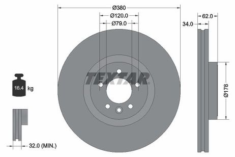 Textar 92316405 Диск тормозной высокоуглеродистый с покрытием pro+ | перед |