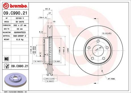 Brembo 09.C990.21 Диск тормозной UV Coated | перед |