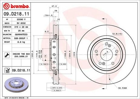 Brembo 09.D218.11 Диск тормозной UV Coated | перед |
