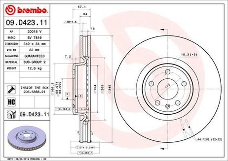 Brembo 09.D423.11 Диск тормозной UV Coated | перед |