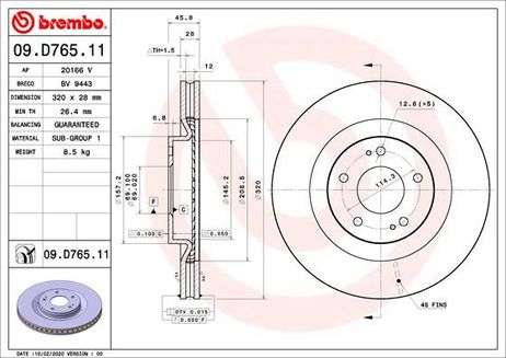 Brembo 09.D765.11 Диск тормозной UV Coated | перед |