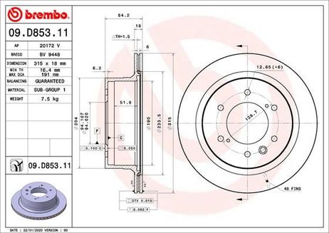 Brembo 09.D853.11 Диск тормозной UV Coated | зад |