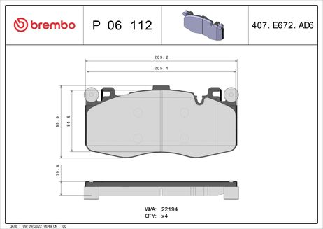 фото Brembo P 06 112 Колодки тормозные дисковые | перед | Brembo P 06 112 Колодки тормозные дисковые | перед |