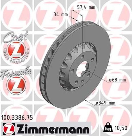 Zimmermann 100.3386.75 Диск торм. audi A6 (4a2,c8) 2018-,a7 (4ka) 2018-,a8 (4n2,4n8) 2017-