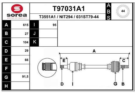 EAI T97031A1 вал приводной | перед лев |