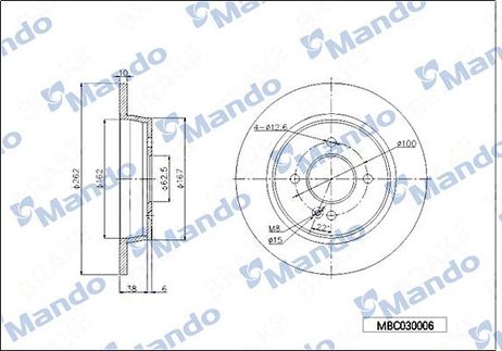 фото Mando MBC030006 Диск тормозной | зад | Mando MBC030006 Диск тормозной | зад |