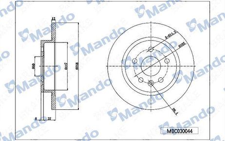 фото Mando MBC030045 Диск тормозной | зад | Mando MBC030045 Диск тормозной | зад |