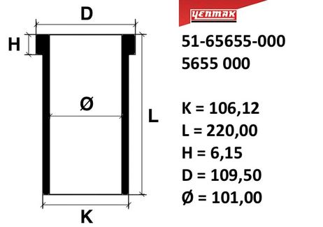 фото YENMAK 51-65655-000 Гильза цилиндра YENMAK 51-65655-000 Гильза цилиндра