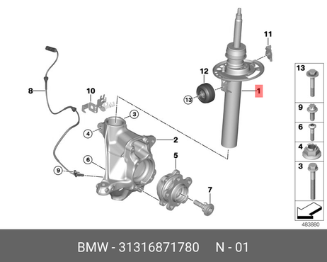 фото BMW 31 31 6 871 780 Амортизационная стойка п Пд BMW 31 31 6 871 780 Амортизационная стойка п Пд
