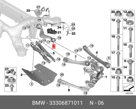 фото BMW 33306871011 Рычаг подвески поперечный верхний | зад лев | BMW 33306871011 Рычаг подвески поперечный верхний | зад лев |