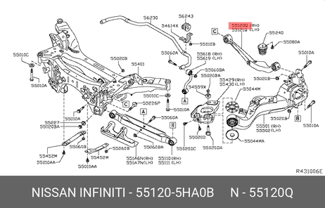 фото Nissan 55120-5HA0B Рычаг подвески | зад прав | Nissan 55120-5HA0B Рычаг подвески | зад прав |