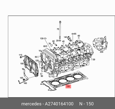 фото Mercedes A 274 016 41 00 Прокладка головки блока цилиндров Mercedes A 274 016 41 00 Прокладка головки блока цилиндров