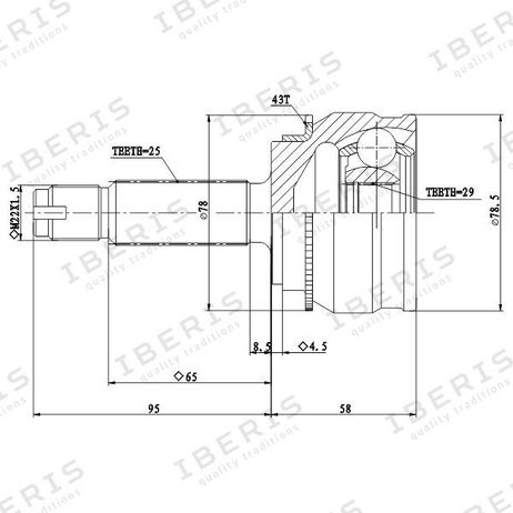 фото IBERIS IB6098 Шрус наруж (размер 29х57х25, с АБС 43 зуб.) mitsubishi lancer IX, outlander (cu_w) IBERIS IB6098 Шрус наруж (размер 29х57х25, с АБС 43 зуб.) mitsubishi lancer IX, outlander (cu_w)