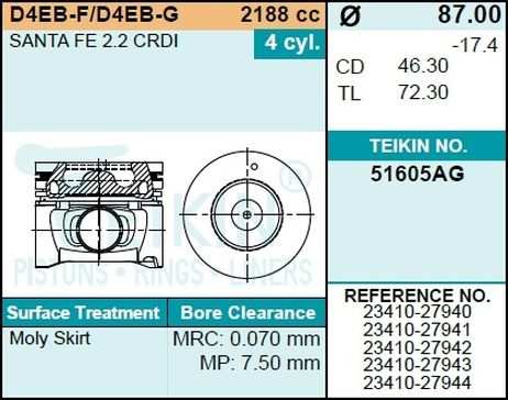 фото Teikin 51605AGSTD Поршень Teikin 51605AGSTD Поршень