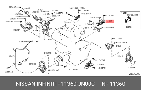 фото Nissan 11360-JN00C Подушка двигателя задняя | зад | Nissan 11360-JN00C Подушка двигателя задняя | зад |